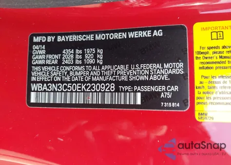 2014 BMW 428I z USA, uszkodzony, nr VIN WBA3N3C50EK230928